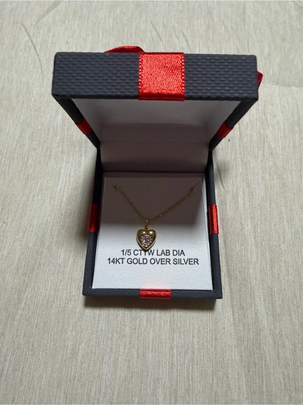 14KT Gold-Over-Silver Heart Pendant Necklace with Lab Diamond